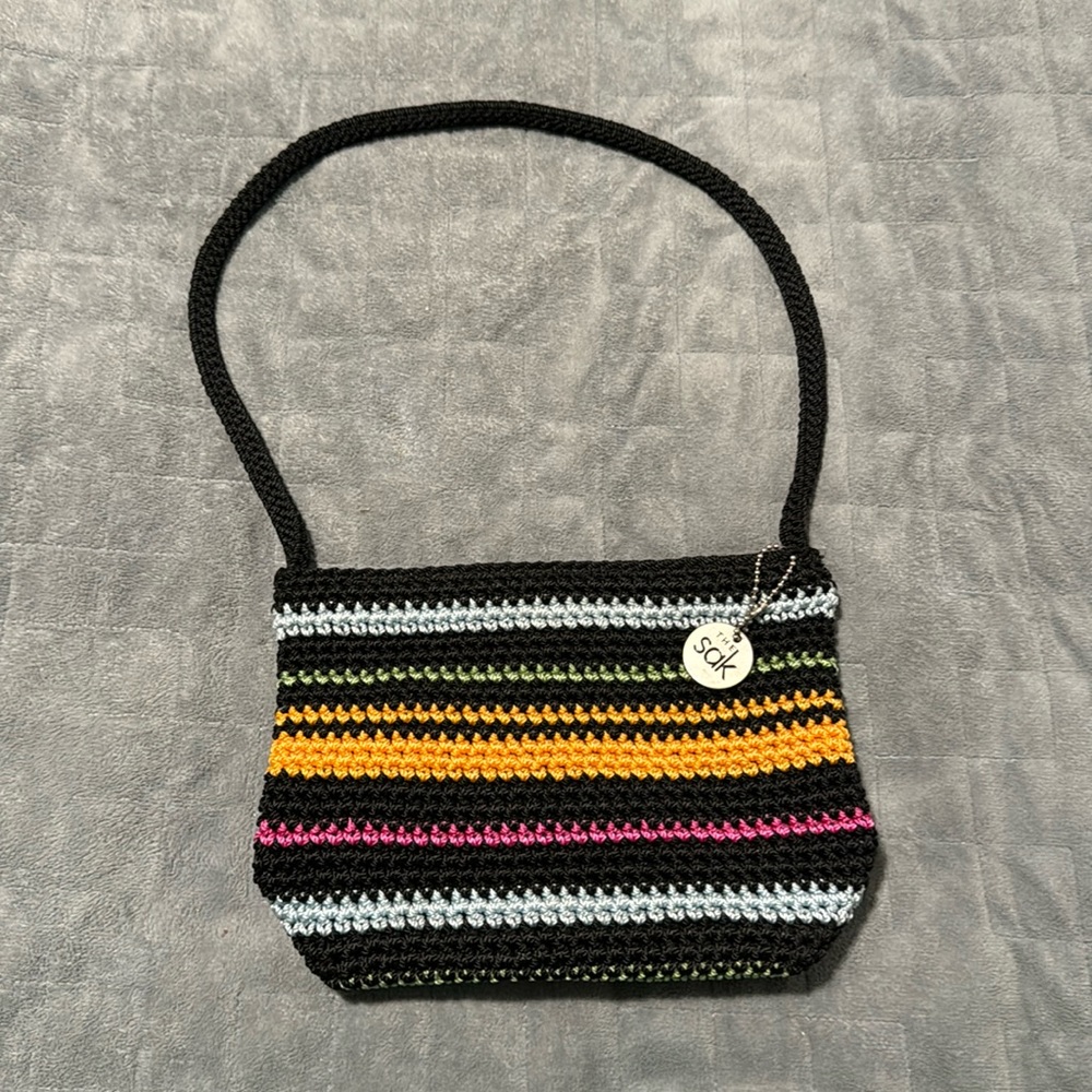 The Sak Mini Purse, Multicolor Stripes, Black, Over the Shoulder, Zipper Closure
